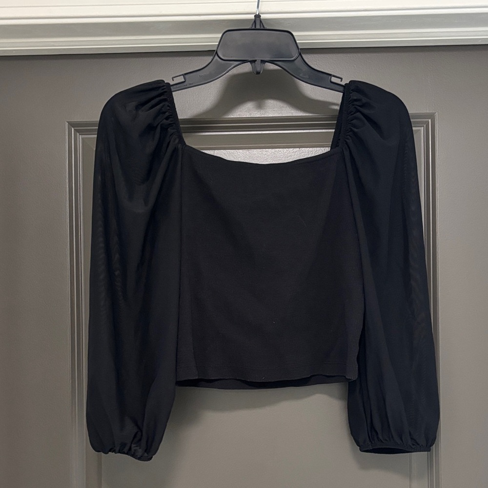 Pigalle black crop sheer sleeves top M